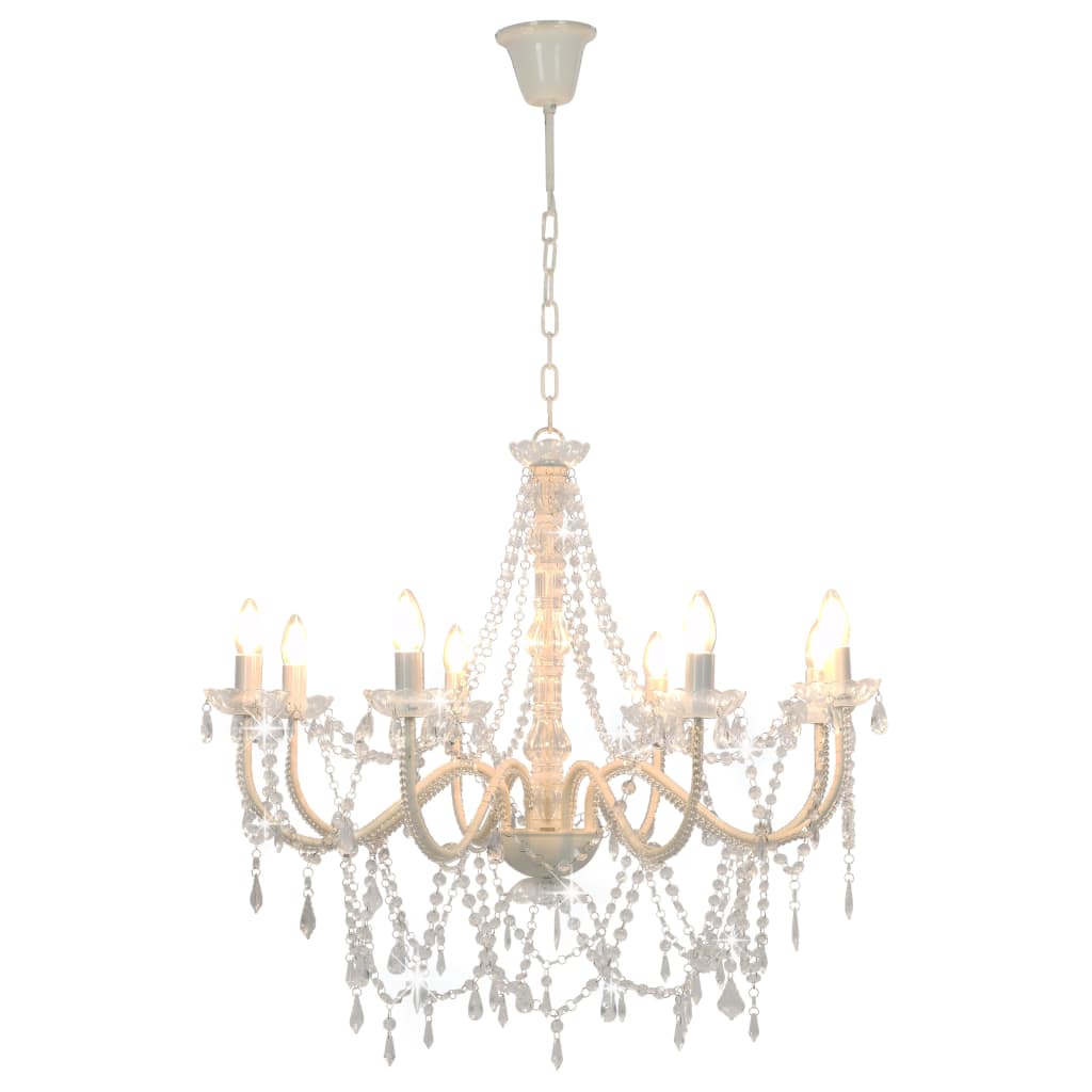Taklampe Lysekrone med perler Hvit 8 x E14 pærer