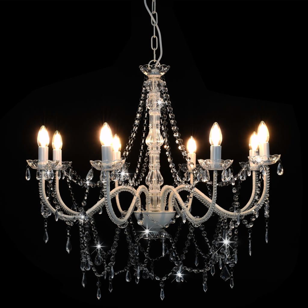 Taklampe Lysekrone med perler Hvit 8 x E14 pærer