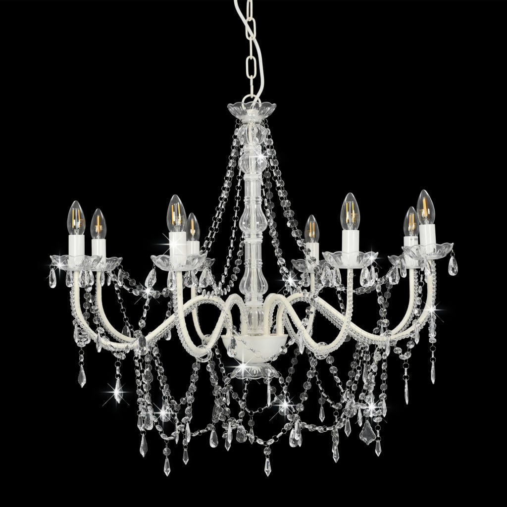 Taklampe Lysekrone med perler Hvit 8 x E14 pærer