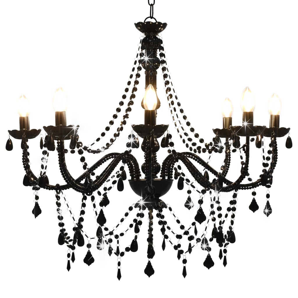 Taklampe Lysekrone med perler Svart 8 x E14 pærer