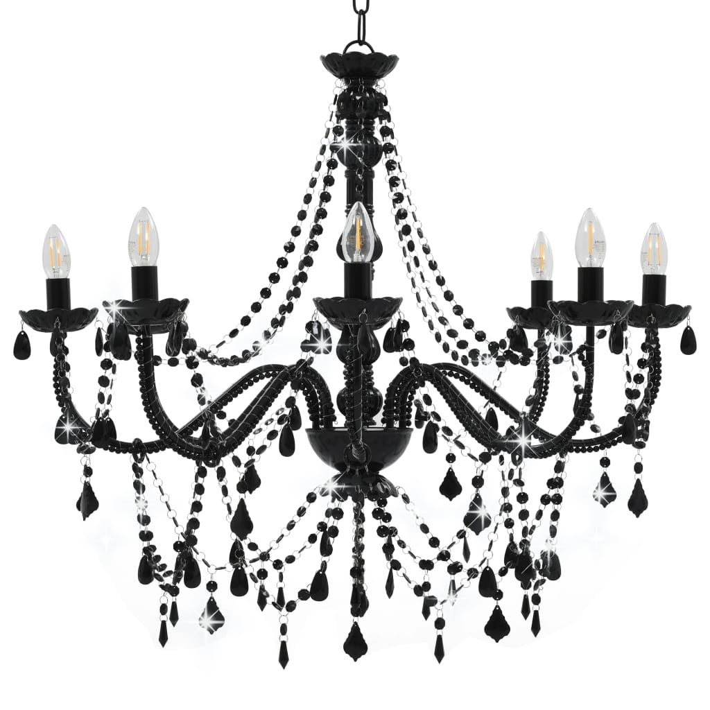 Taklampe Lysekrone med perler Svart 8 x E14 pærer