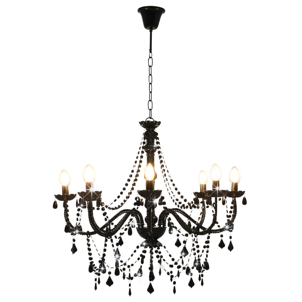 Taklampe Lysekrone med perler Svart 8 x E14 pærer