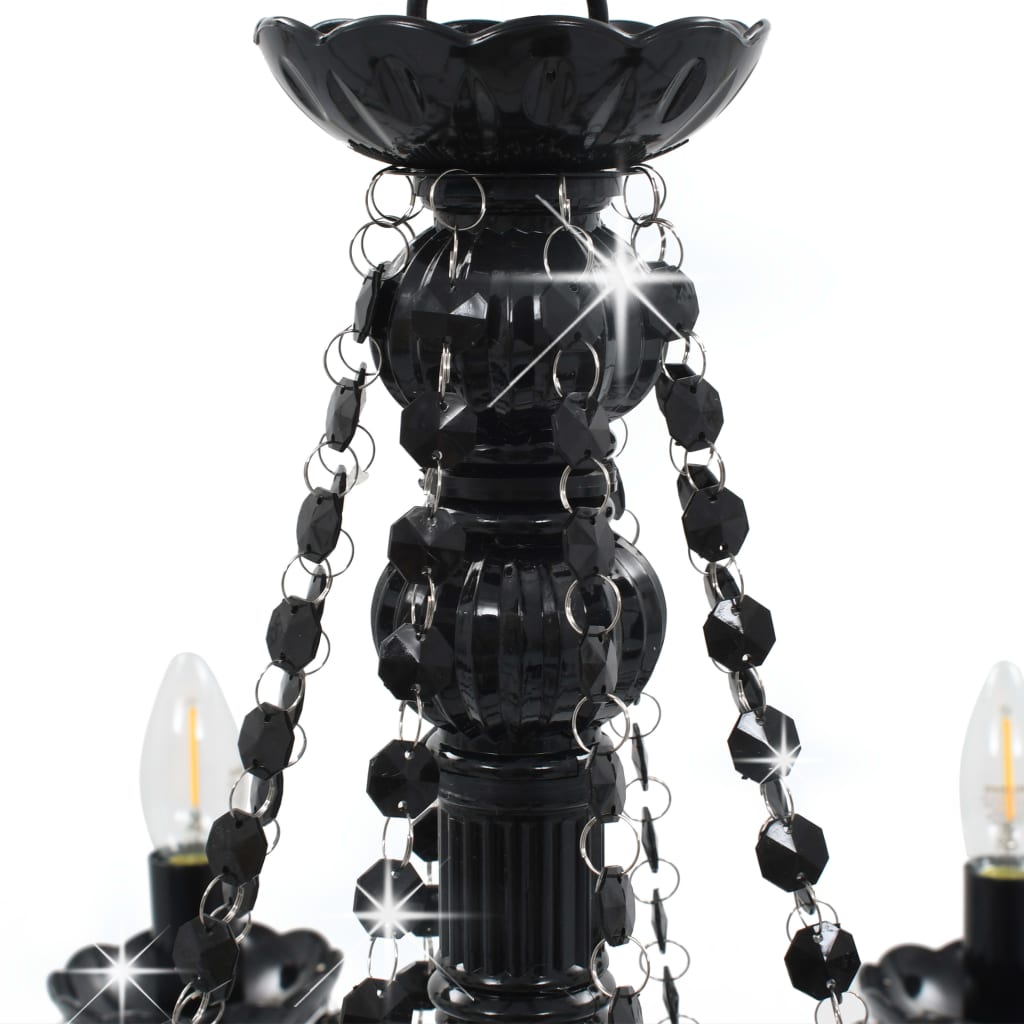 Taklampe Lysekrone med perler Svart 8 x E14 pærer