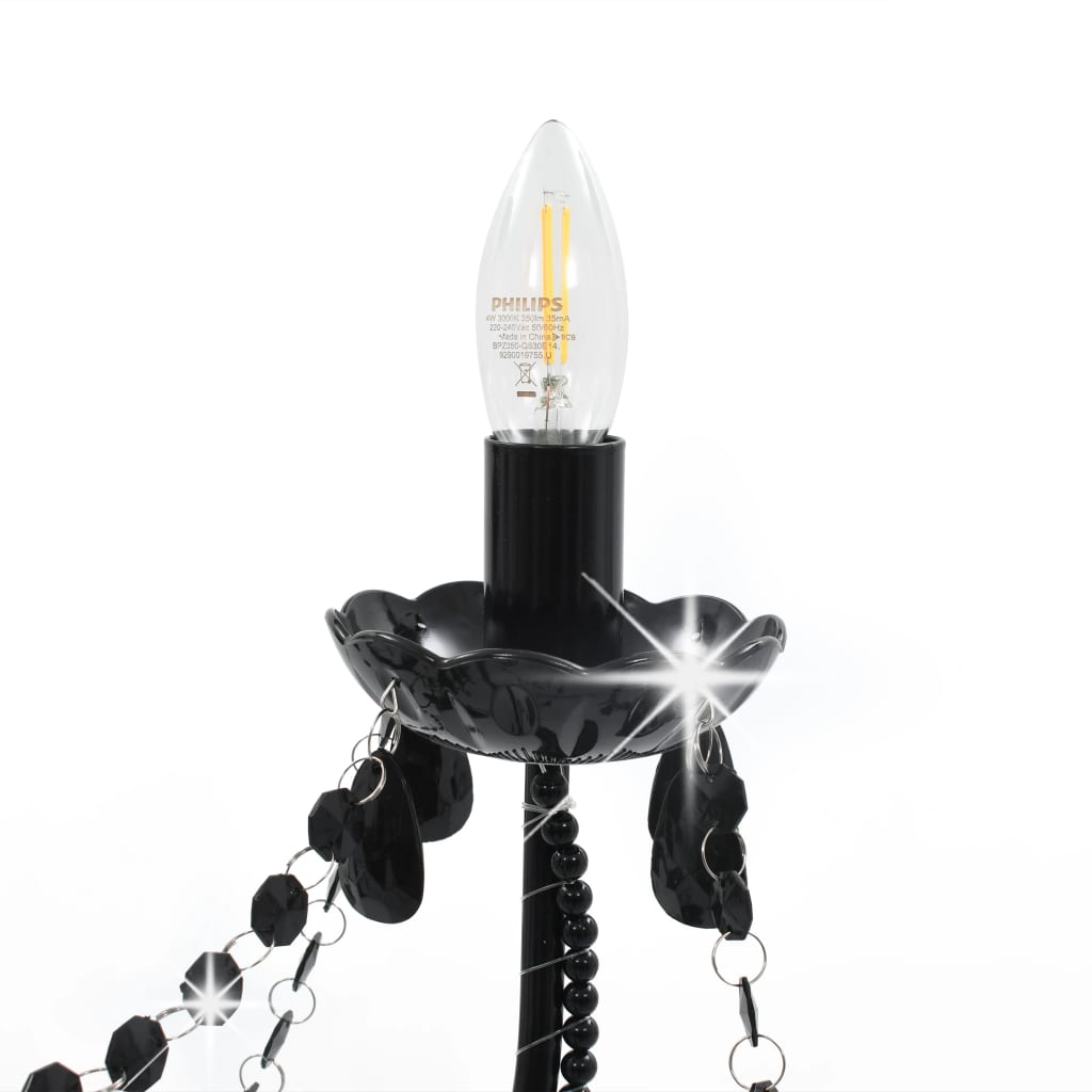 Taklampe Lysekrone med perler Svart 8 x E14 pærer