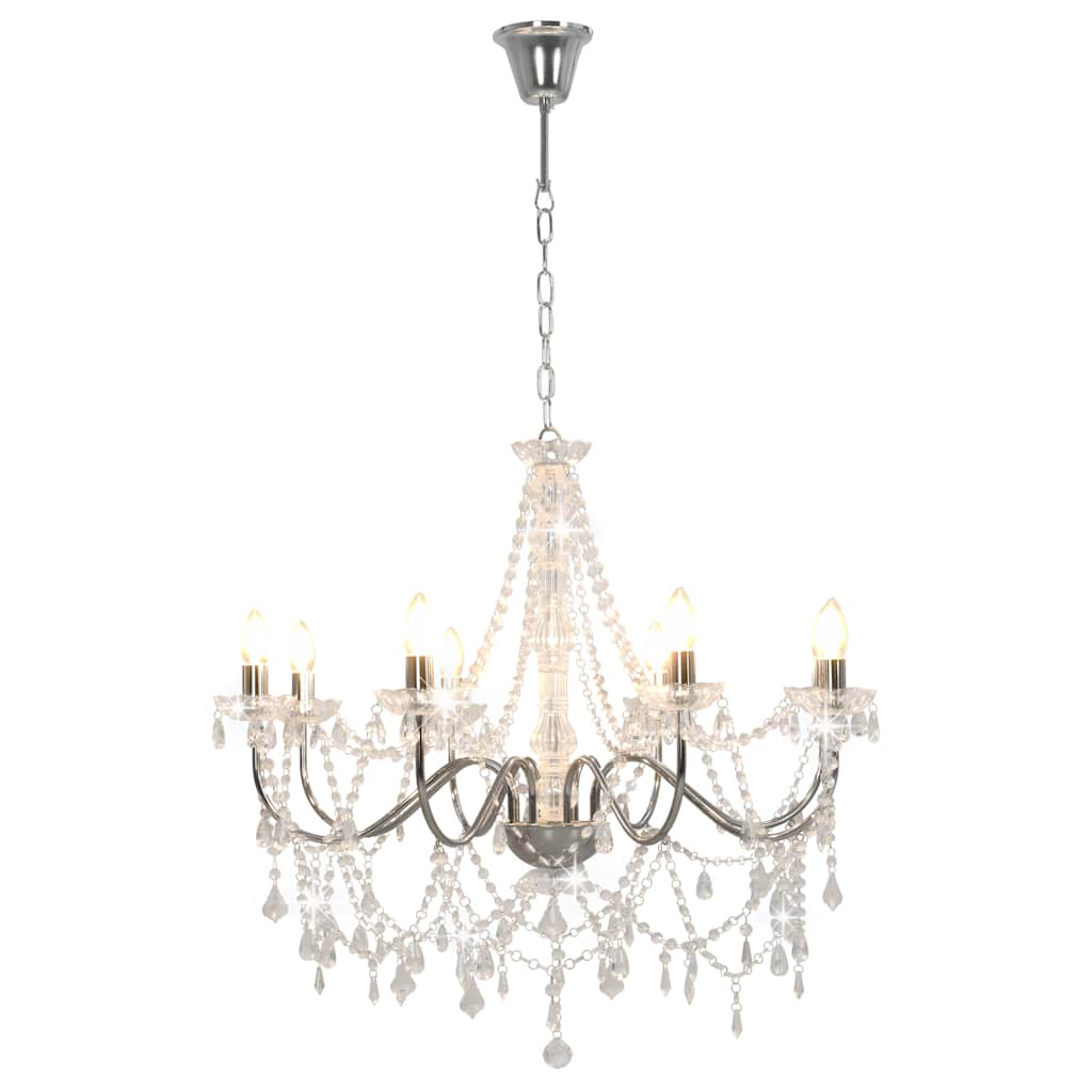 Taklampe Lysekrone med perler sølv 8 x E14 pærer