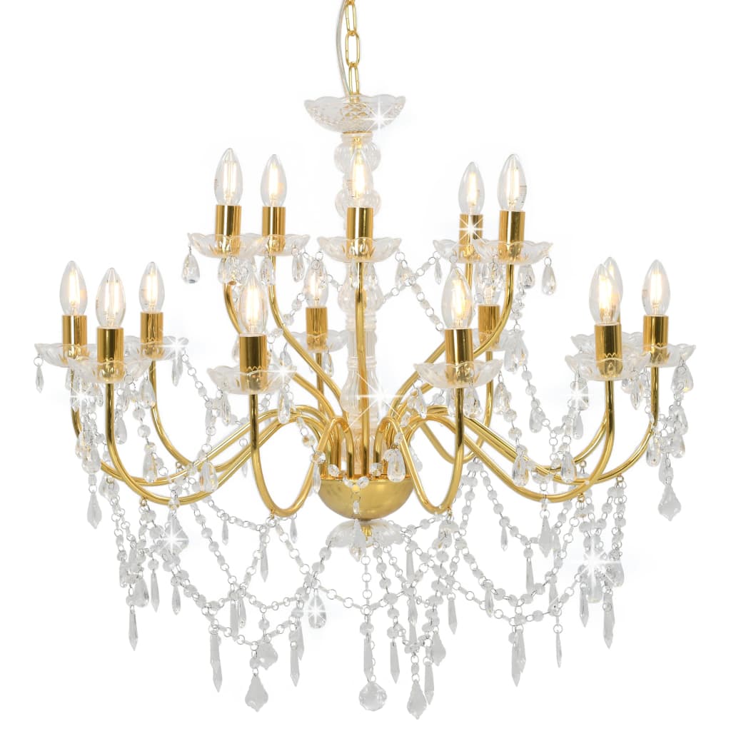 Taklampe Lysekrone 2 lag gyllen 15 x E14 lyspærer