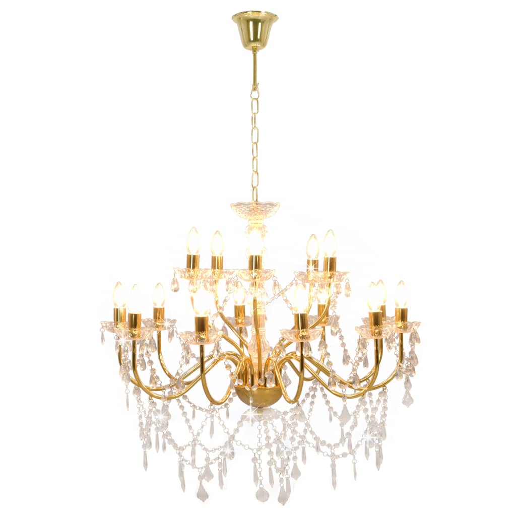 Taklampe Lysekrone 2 lag gyllen 15 x E14 lyspærer