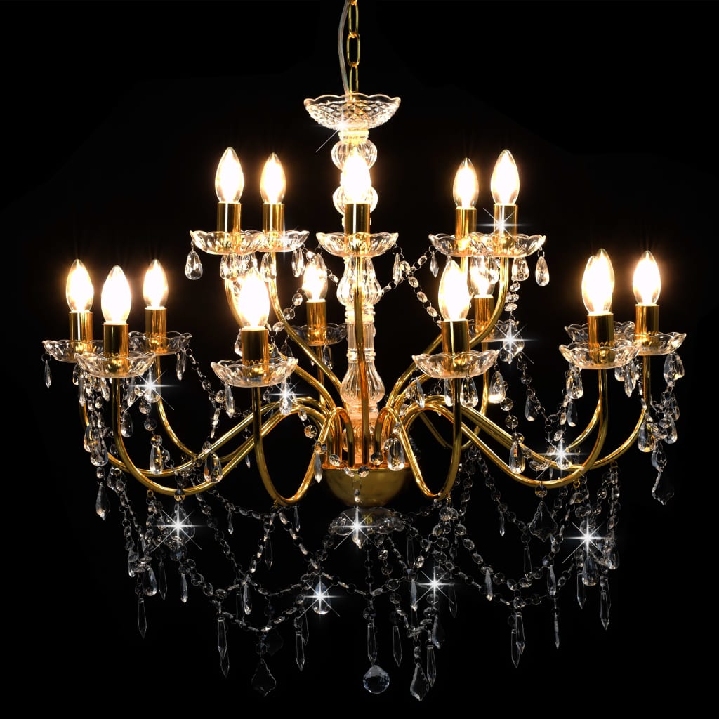 Taklampe Lysekrone 2 lag gyllen 15 x E14 lyspærer