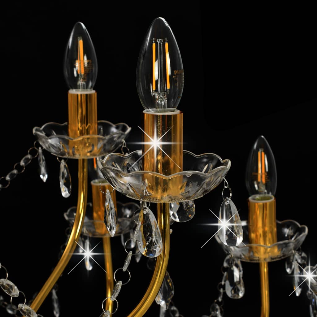Taklampe Lysekrone 2 lag gyllen 15 x E14 lyspærer