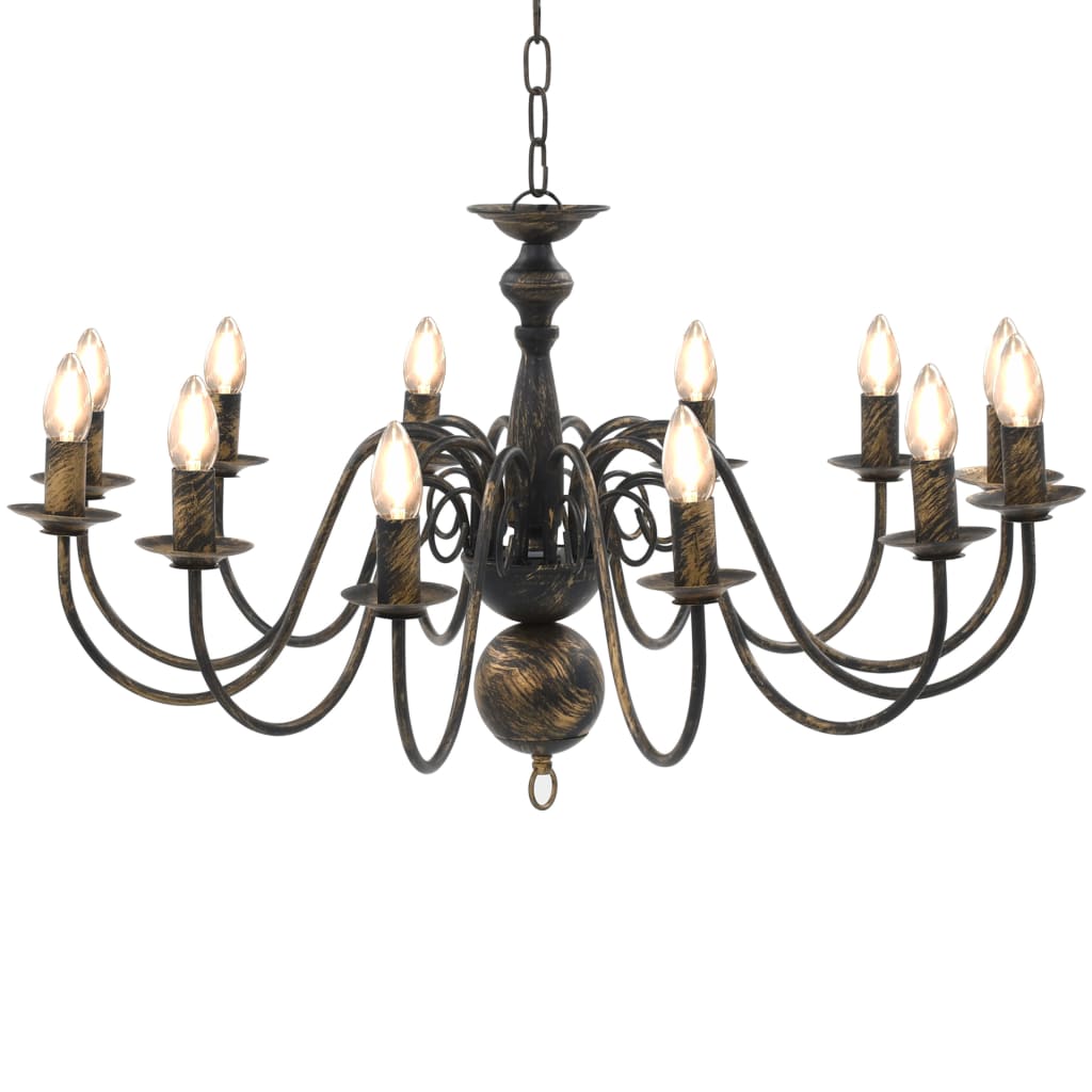 Taklampe Lysekrone antikk Svart 12 x E14 lyspærer