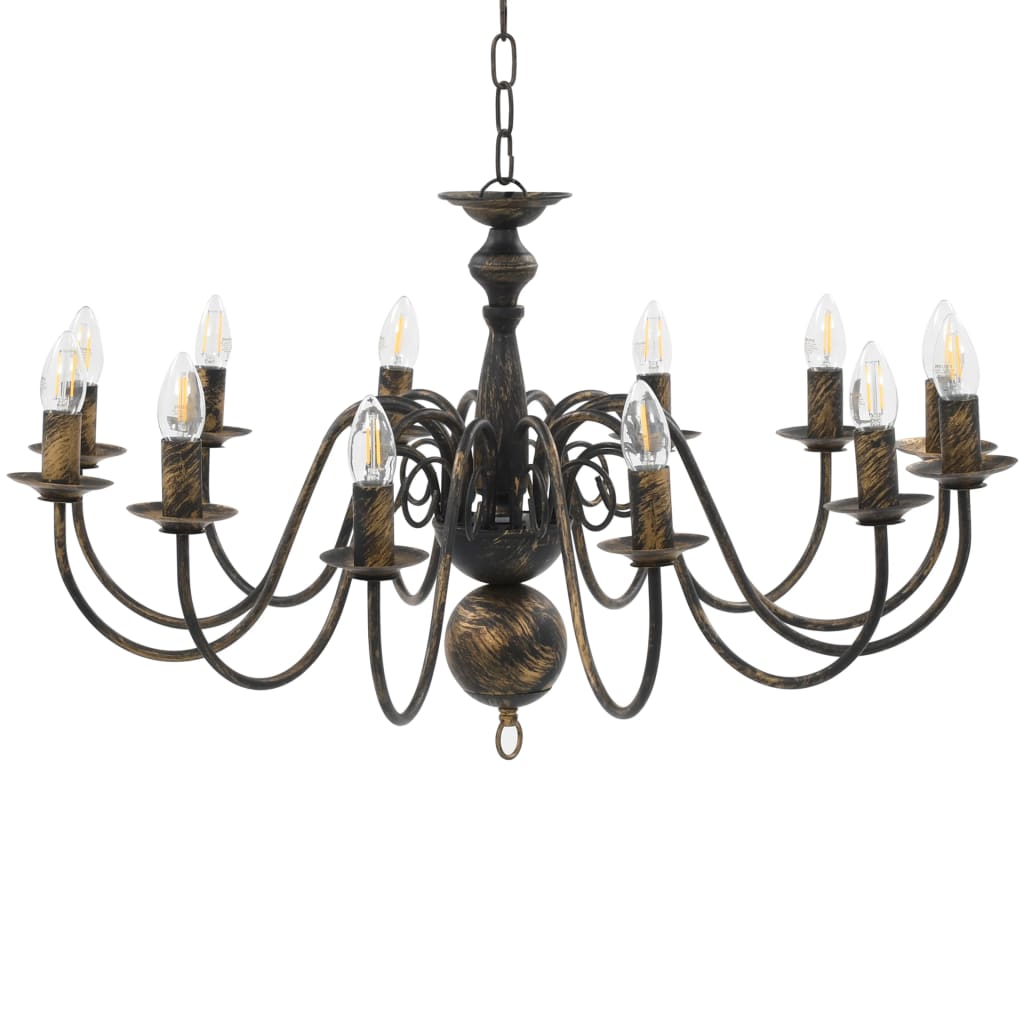 Taklampe Lysekrone antikk Svart 12 x E14 lyspærer