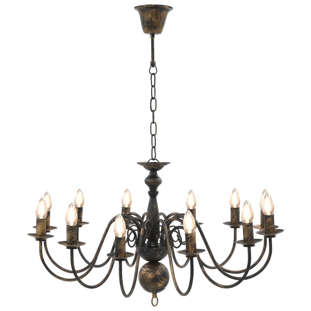 Taklampe Lysekrone antikk Svart 12 x E14 lyspærer