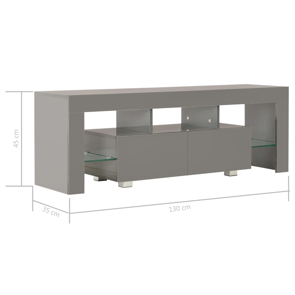 TV-Møbel Høyglans Grå TV-benk med LED-lys 130x35x45 cm