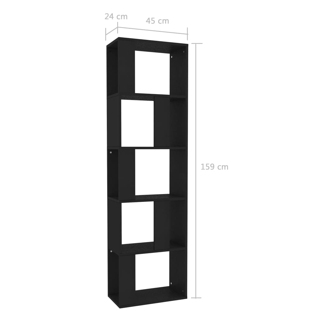 Bokhylle Svart Romdeler 45x24x159 cm