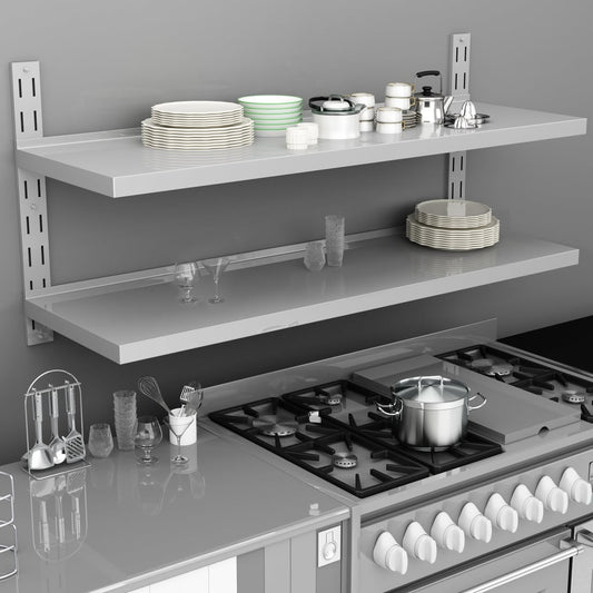 Vegghylle DIV. Flytende vegghylle 2 nivåer rustfritt stål 150x30 cm