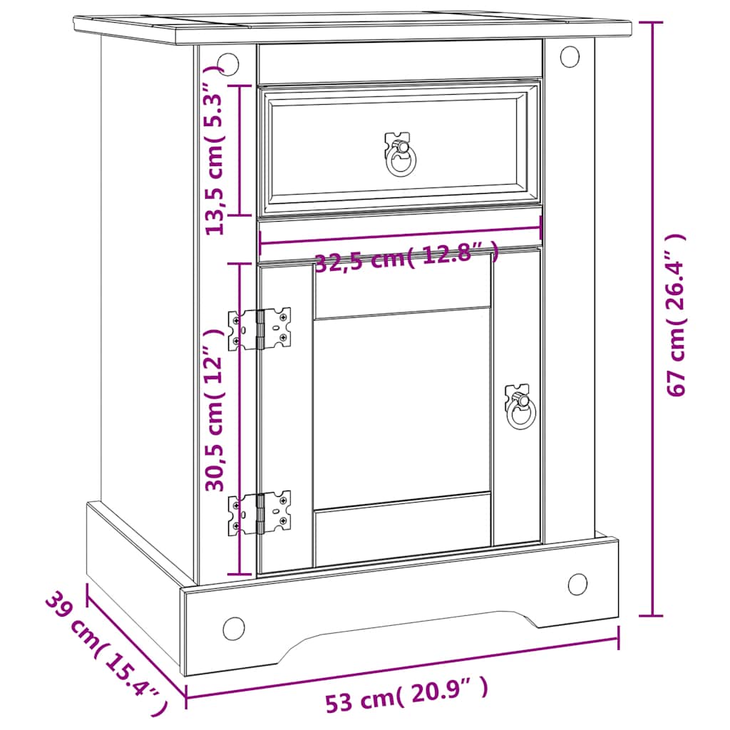Nattbord Sengbord Hvit meksikansk Corona-stil furu 53x39x67 cm
