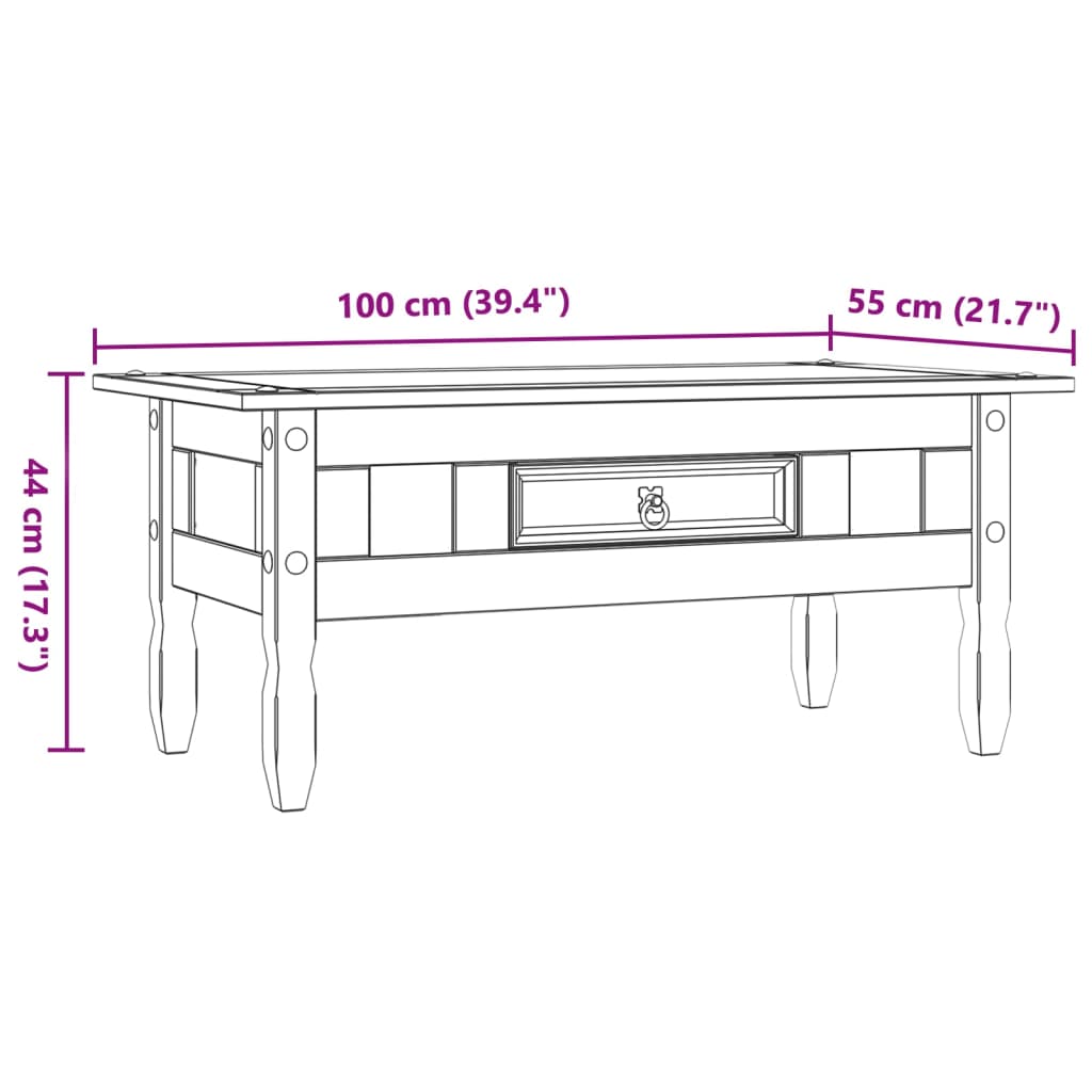 Salongbord Sofabord Grå meksikansk Corona-stil furu 100x55x44 cm