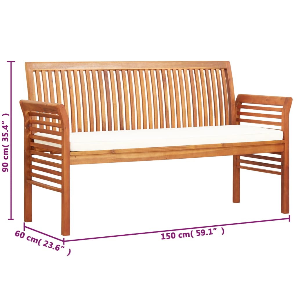 Hagebenk Tre 3-seters med pute 150 cm heltre akasie