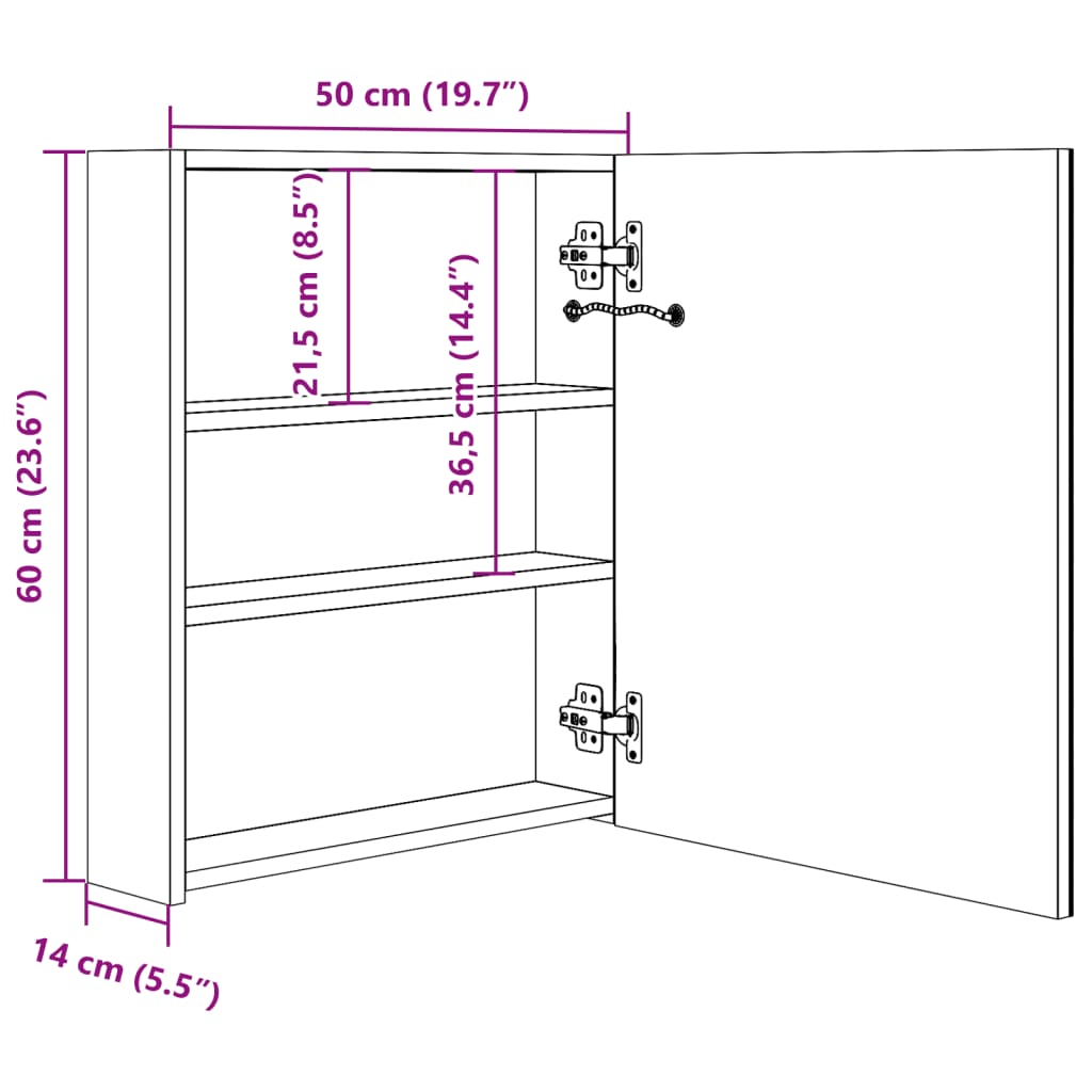 Baderomsspeil LED Speilskap til bad 50x13,5x60 cm
