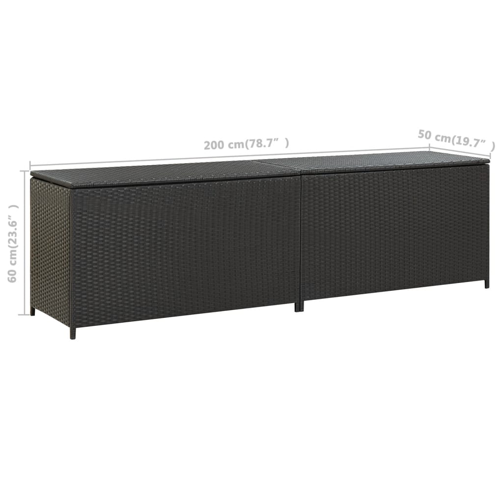 Putekasse Kunstrotting oppbevaringsboks polyrotting 200x50x60 cm svart