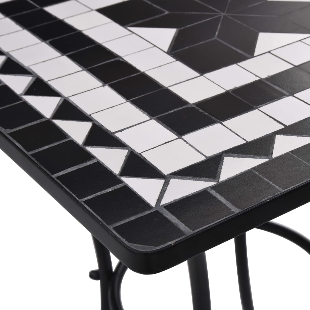 Hagebord Metall Cafébord Mosaikk Bistrobord svart og hvit 60 cm keramikk