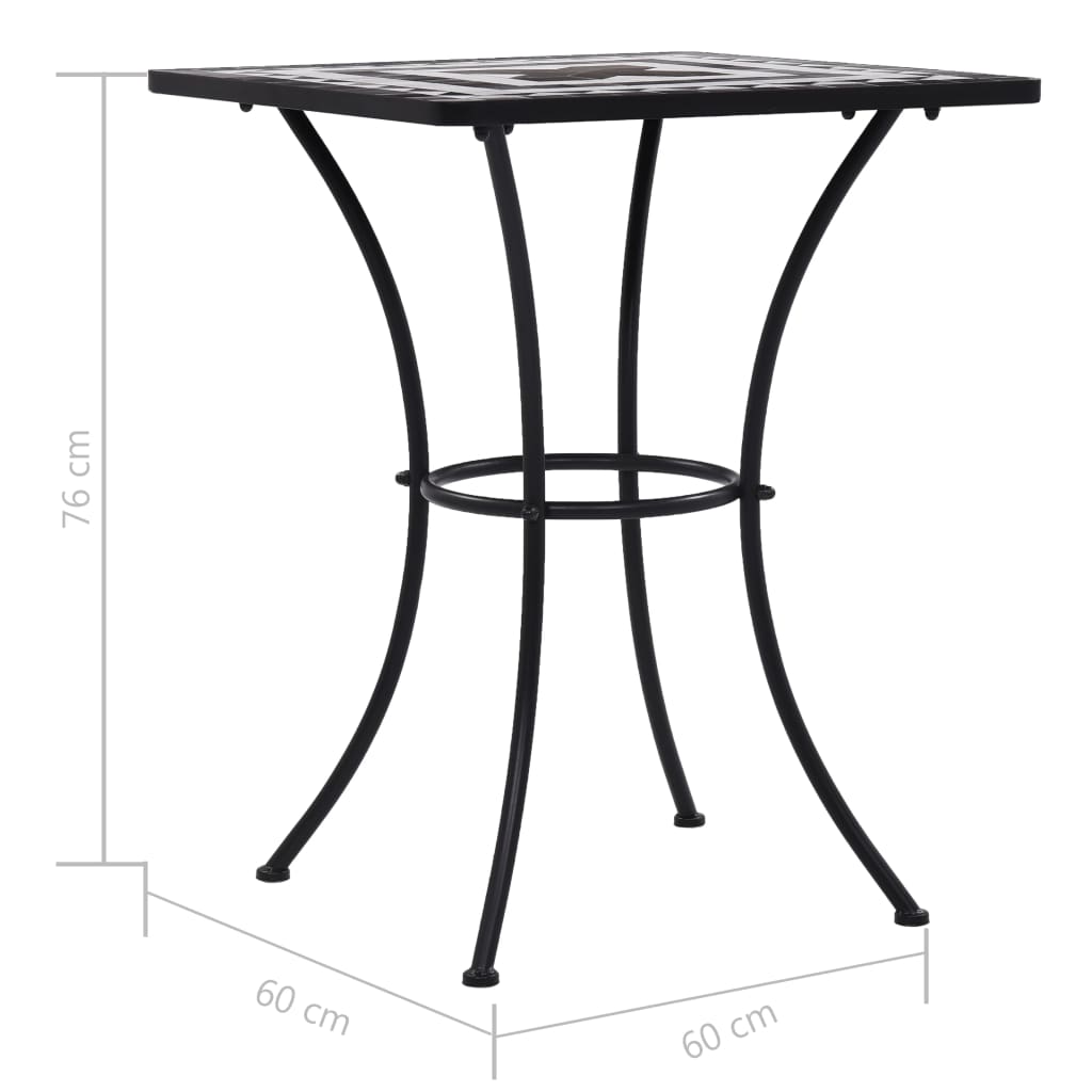 Hagebord Metall Cafébord Mosaikk Bistrobord svart og hvit 60 cm keramikk