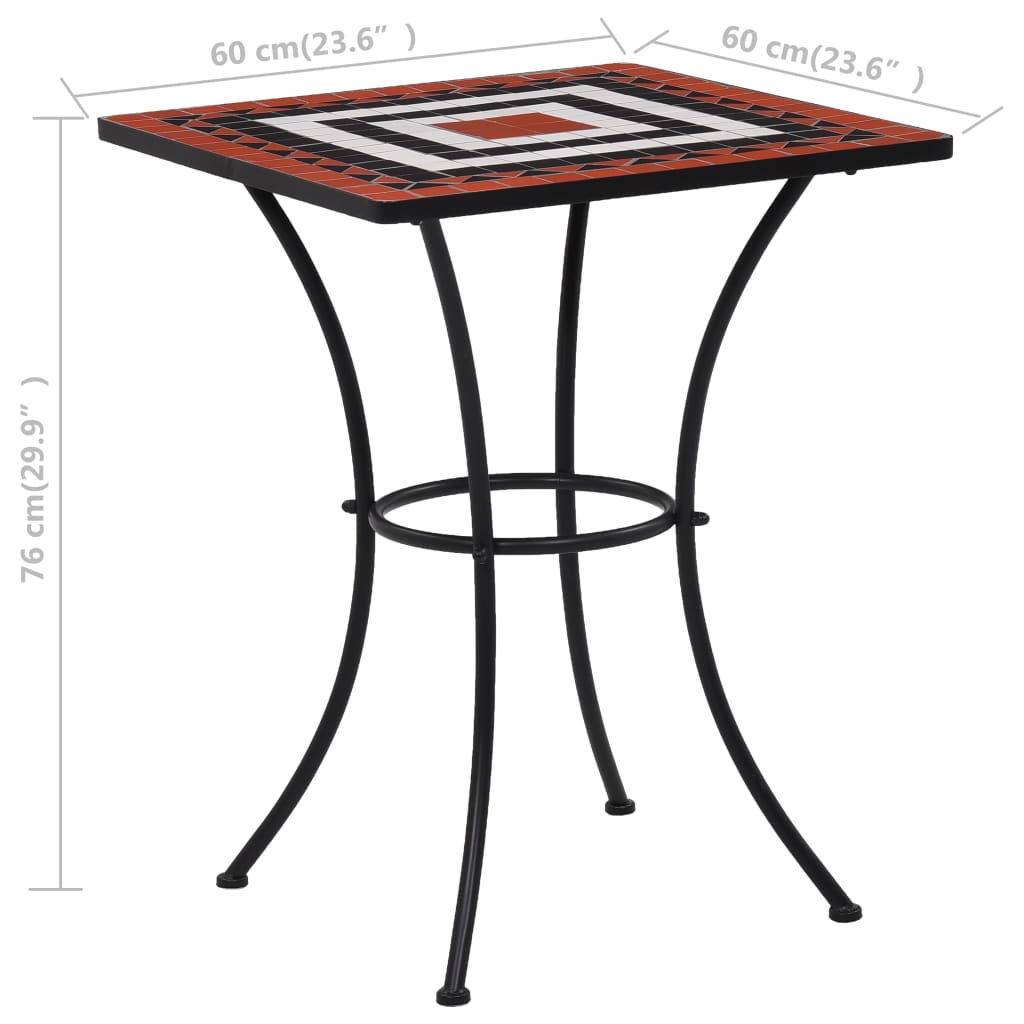 Hagebord Metall Cafébord Mosaikk Bistrobord terrakotta og hvit 60 cm keramikk
