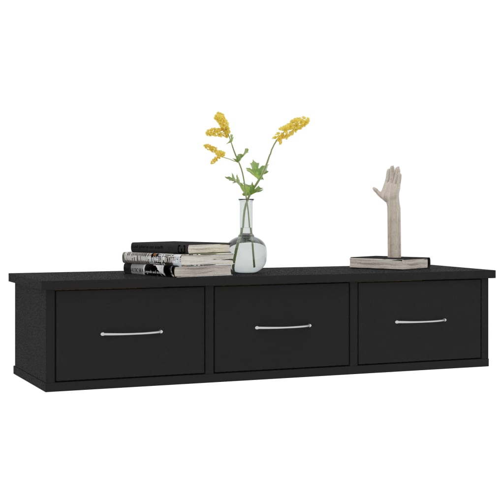 Vegghylle Svart med skuff 88x26x18,5 cm