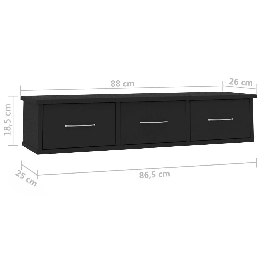 Vegghylle Svart med skuff 88x26x18,5 cm