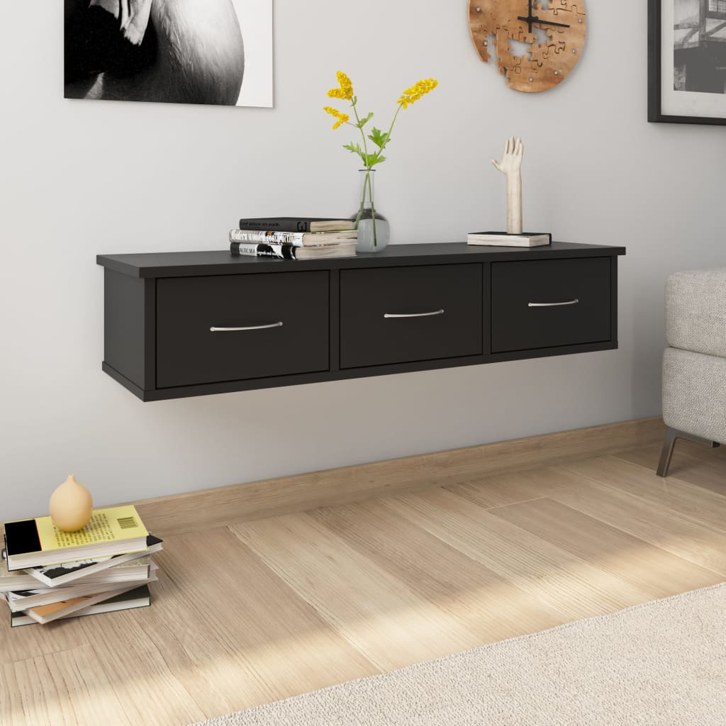 Vegghylle Svart med skuff 88x26x18,5 cm