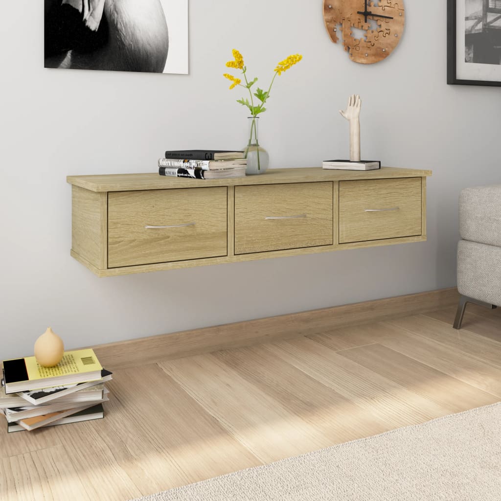 Vegghylle Sonoma Eik med skuff 88x26x18,5 cm