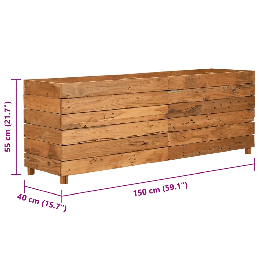 Utendørs Blomsterkasse Plantekasse Tre 150x40x55 cm resirkulert teak og stål