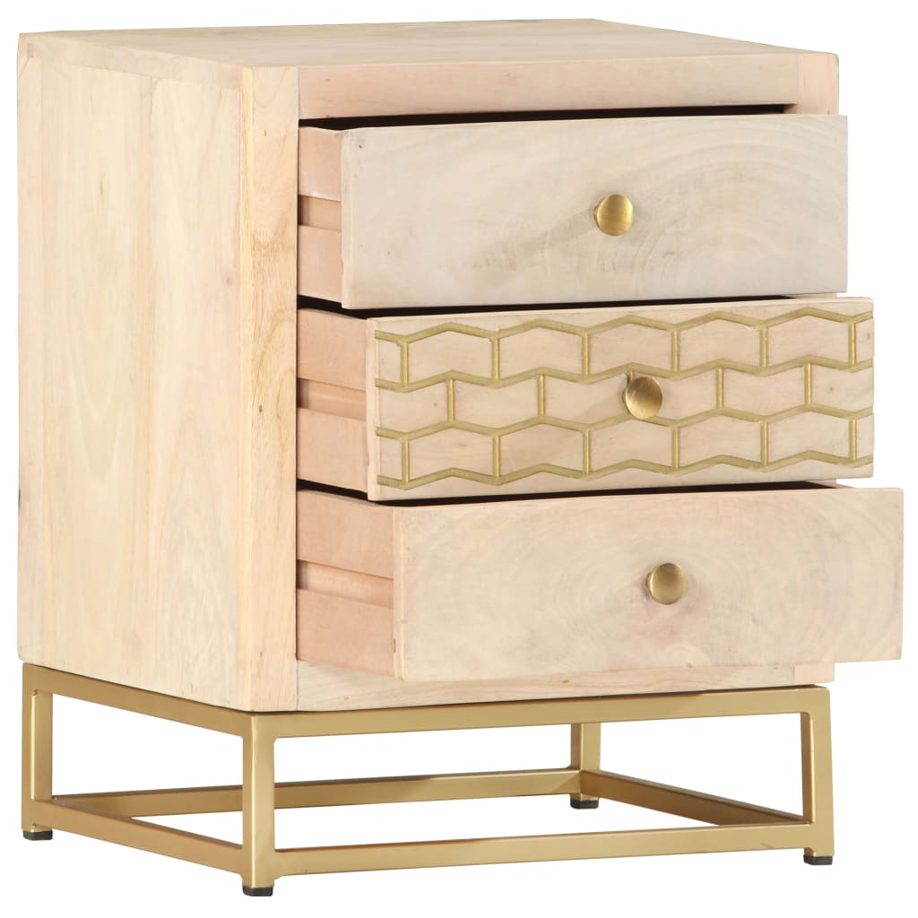 Nattbord Sengbord gull 40x30x50 cm heltre mango