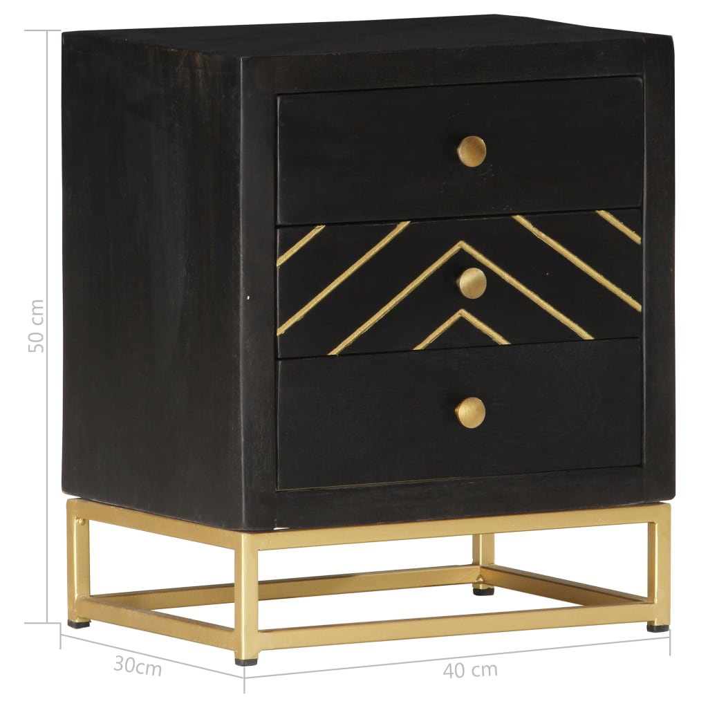 Nattbord Sengbord Svart og gull 40x30x50 cm heltre mangotre