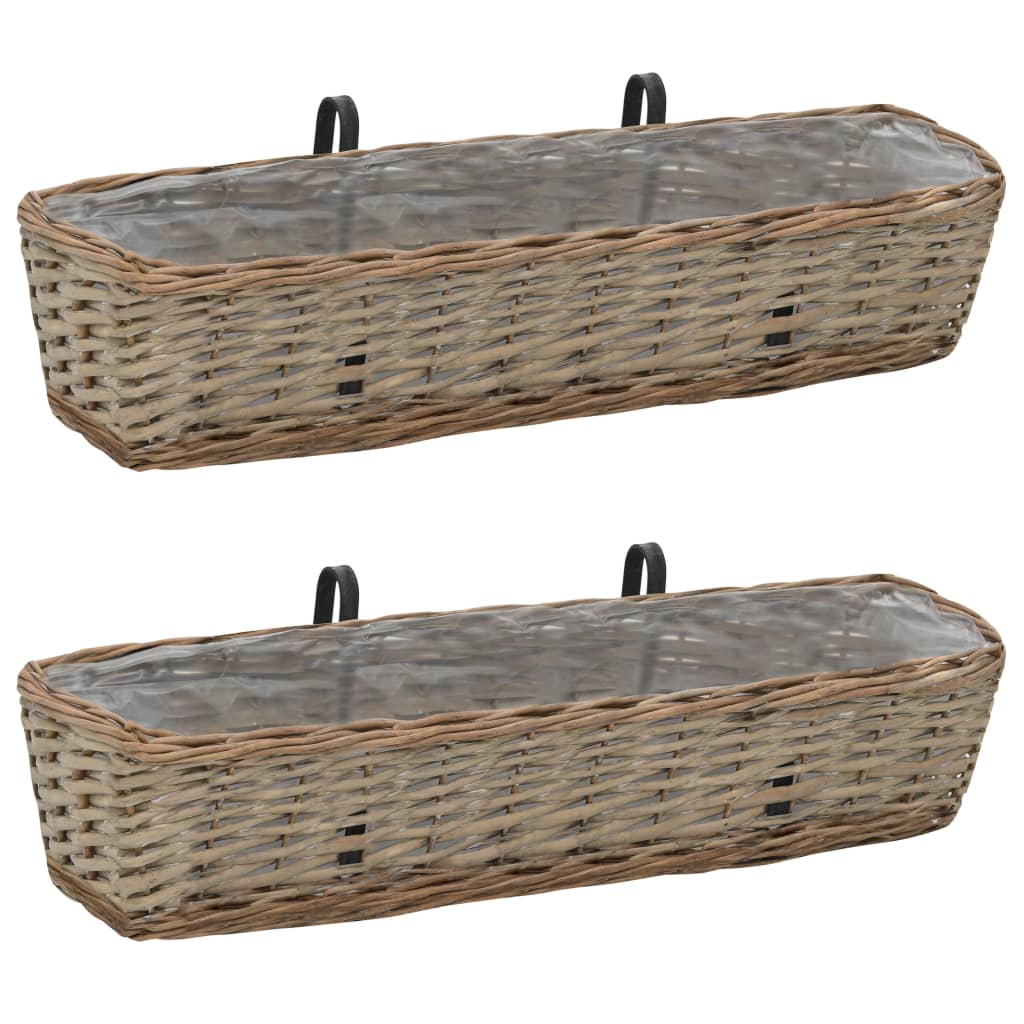 Balkongkasse 2 stk flettekurv med PE-fôring 80 cm