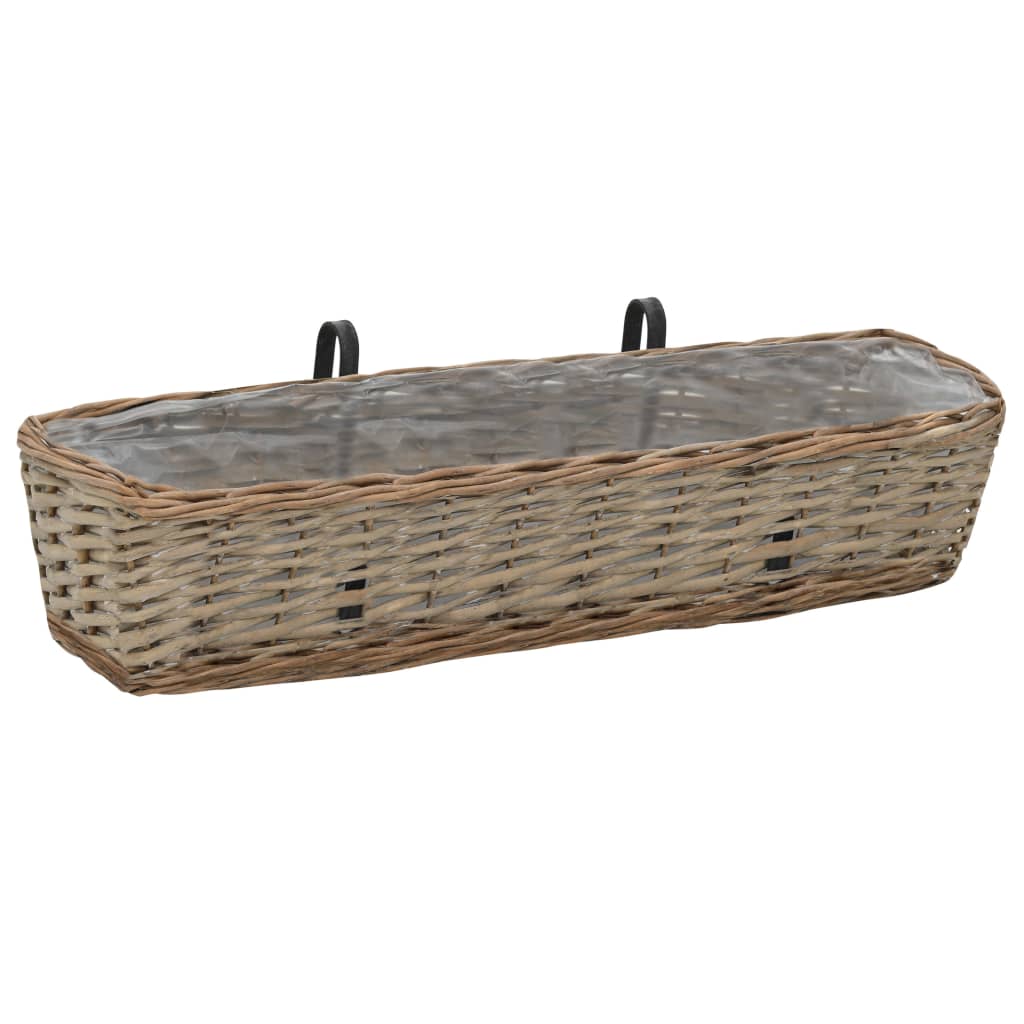 Balkongkasse 2 stk flettekurv med PE-fôring 80 cm
