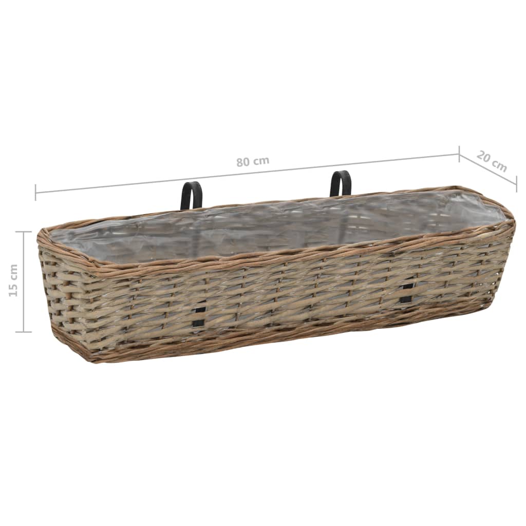 Balkongkasse 2 stk flettekurv med PE-fôring 80 cm