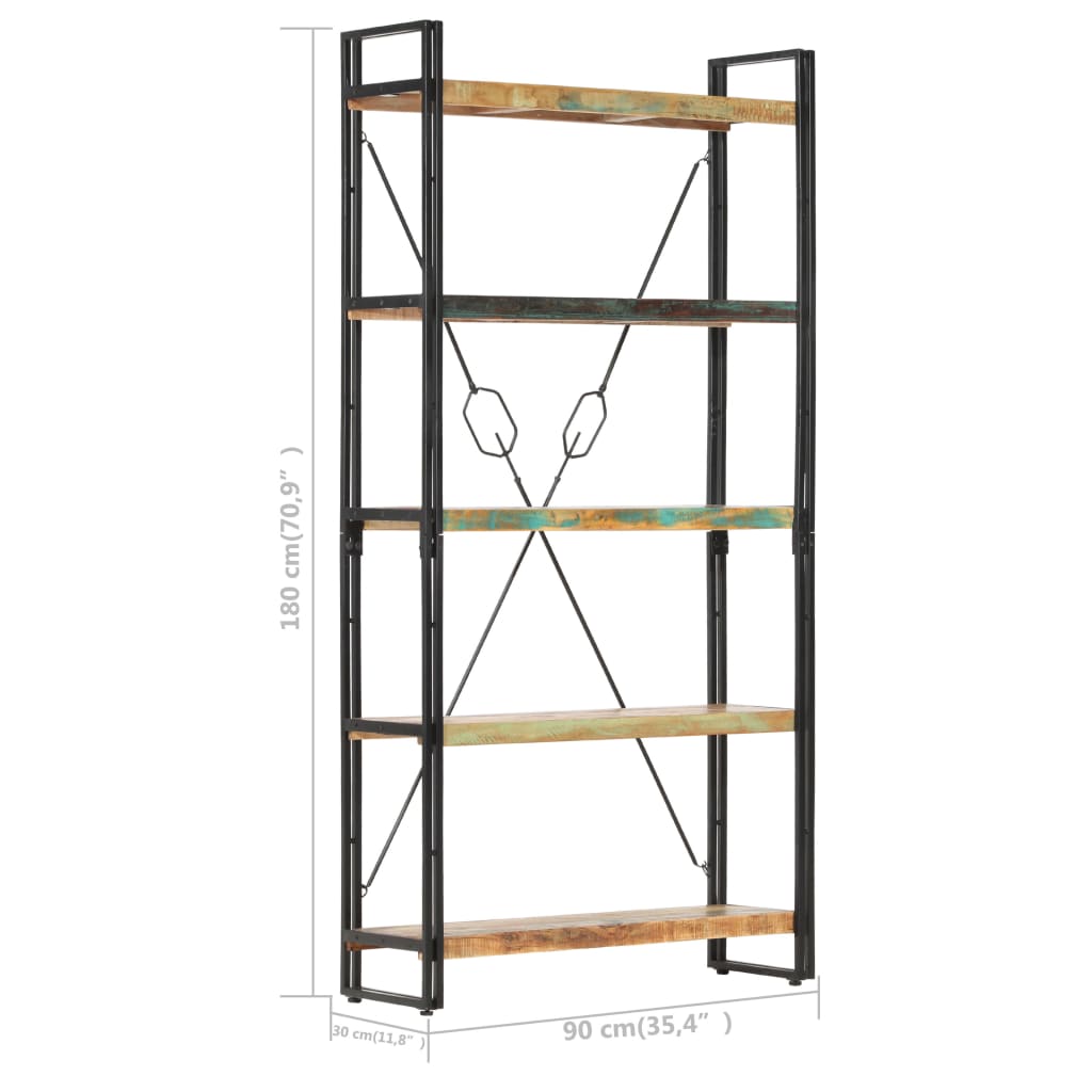 Bokhylle Tre 5 etasjer 90x30x180 cm gjenvunnet heltre