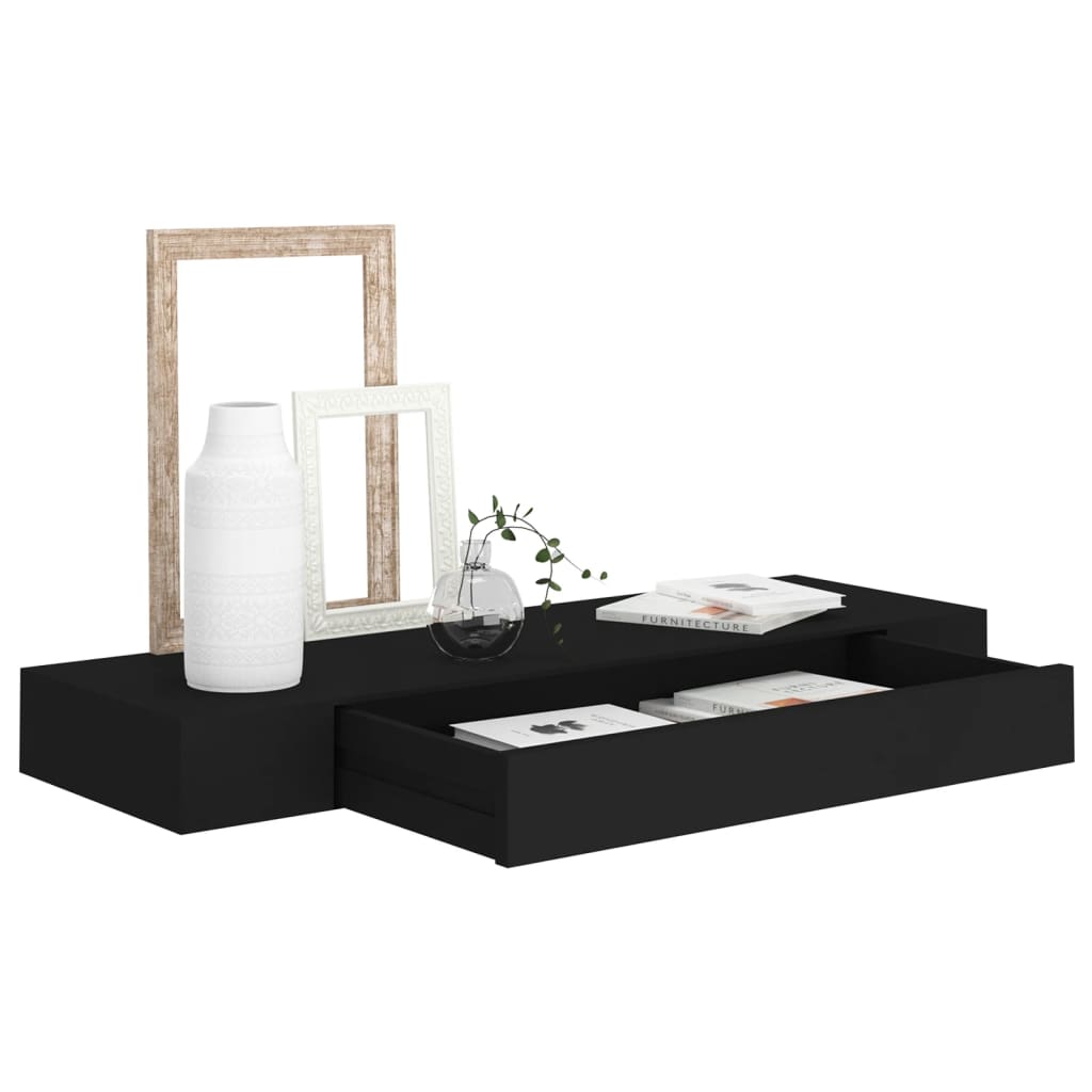 Vegghylle Svart med skuff 80x25x8 cm