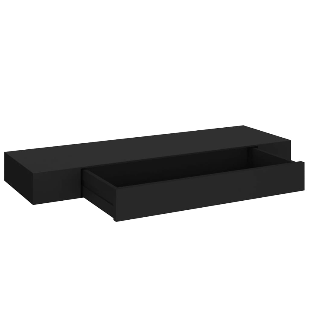 Vegghylle Svart med skuff 80x25x8 cm