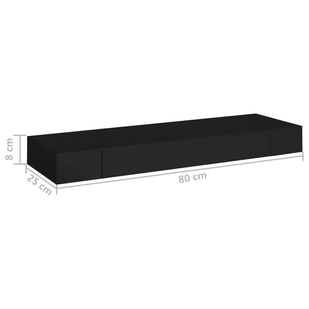 Vegghylle Svart med skuff 80x25x8 cm