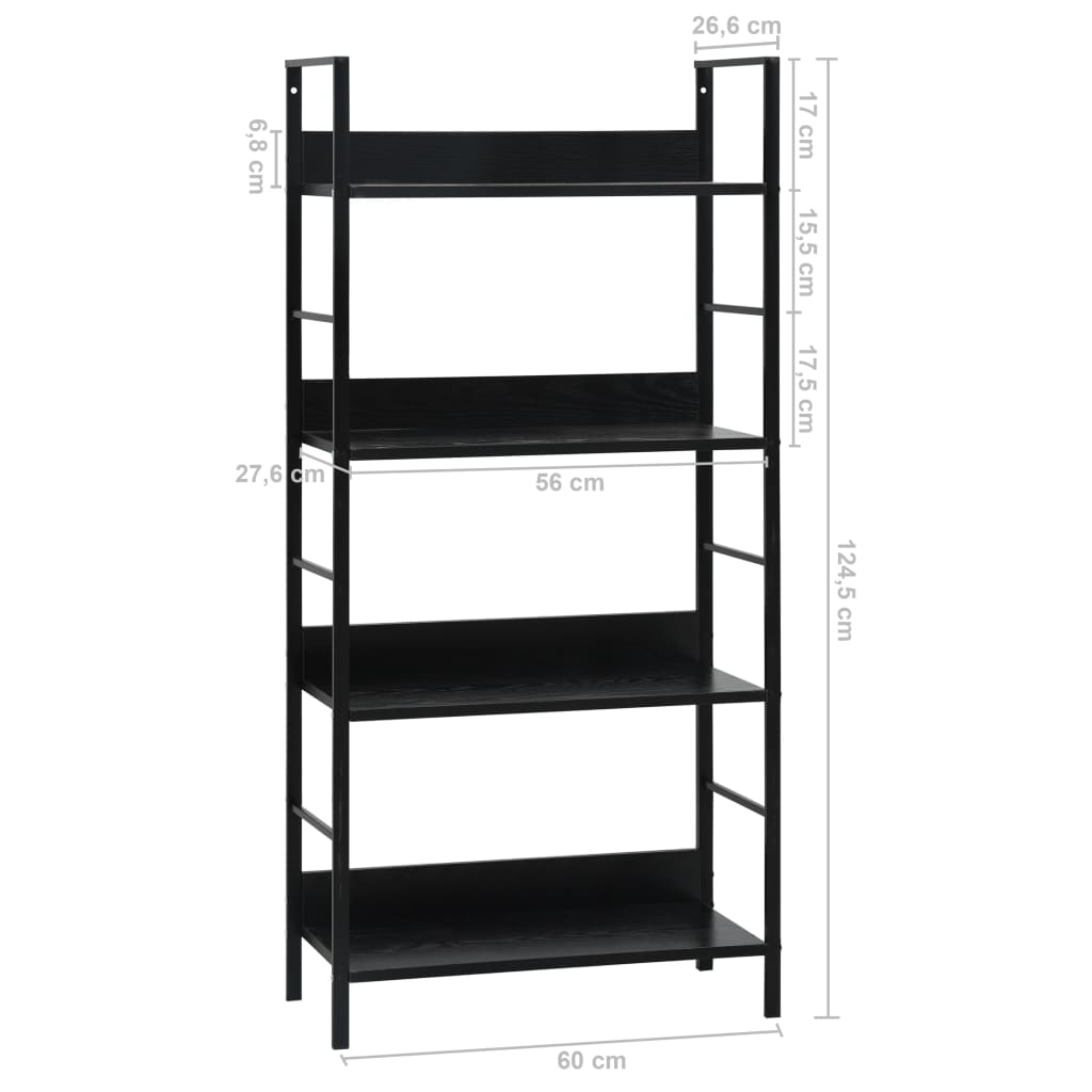 Bokhylle Svart 4 lag 60x27,6x124,5 cm