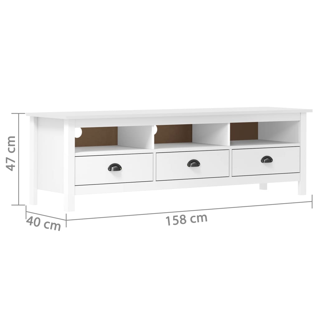 TV-Møbel Hvit TV-benk Hill 158x40x47 cm heltre furu