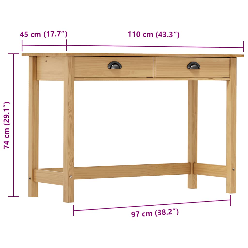 Avlastningsbord Konsollbord Tre Hill med 2 skuffer 110x45x74 cm heltre furu