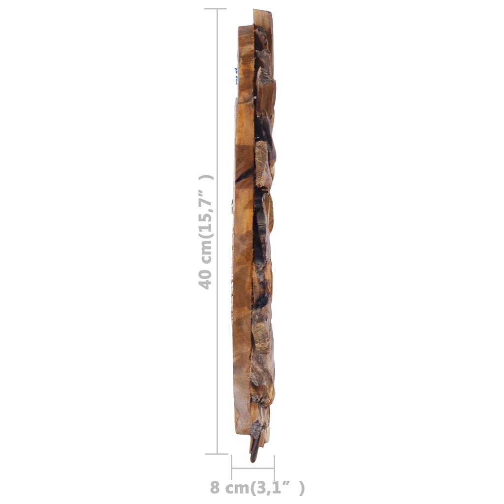 Veggspeil teak 40 cm rund