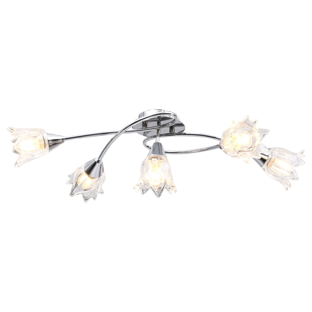 Taklampe gjennomsiktige glasskjermer for 5 E14 lyspærer tulipan