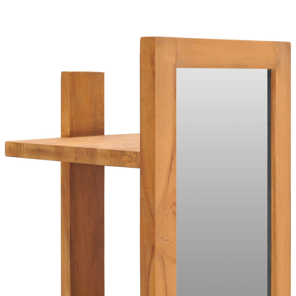 Veggspeil teak med hyller 30x30x120 cm