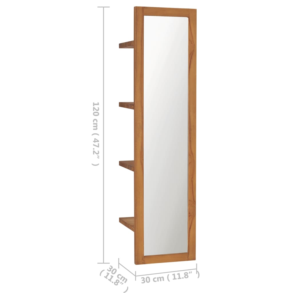 Veggspeil teak med hyller 30x30x120 cm