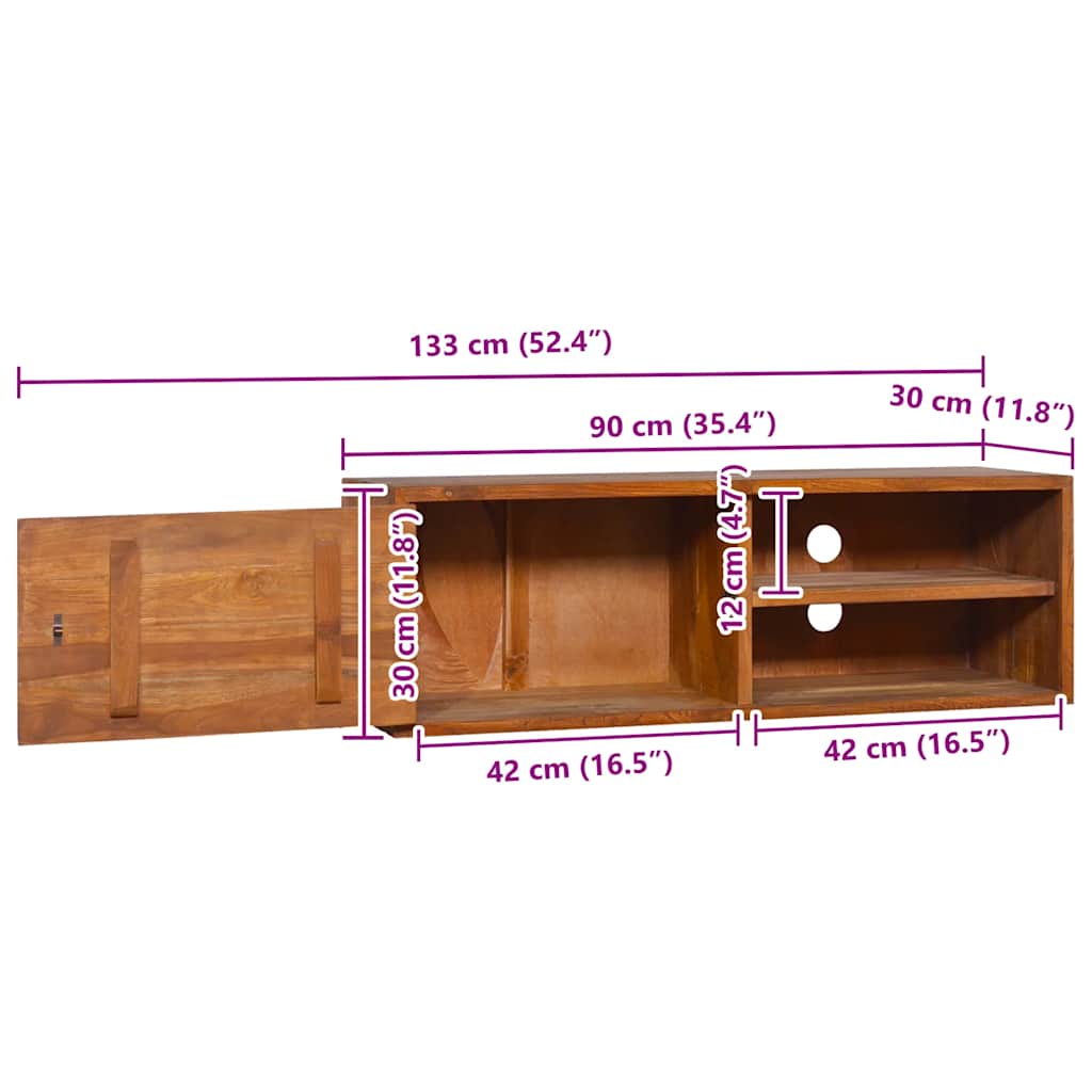 TV-Møbel Tre TV-benk heltre teak Veggmontert 90x30x30 cm