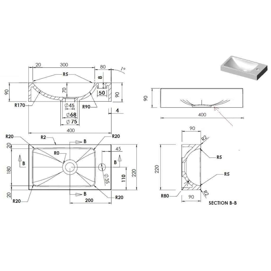 Baderomservant 400x220x90 mm SMC hvit